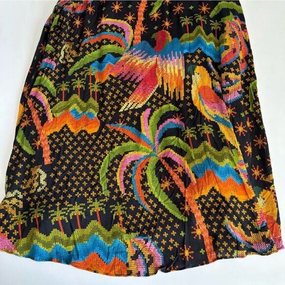 FARM RIO Macaw Island Printed Maxi Dress Tropical Vacation XS Black - Picture 12 of 16